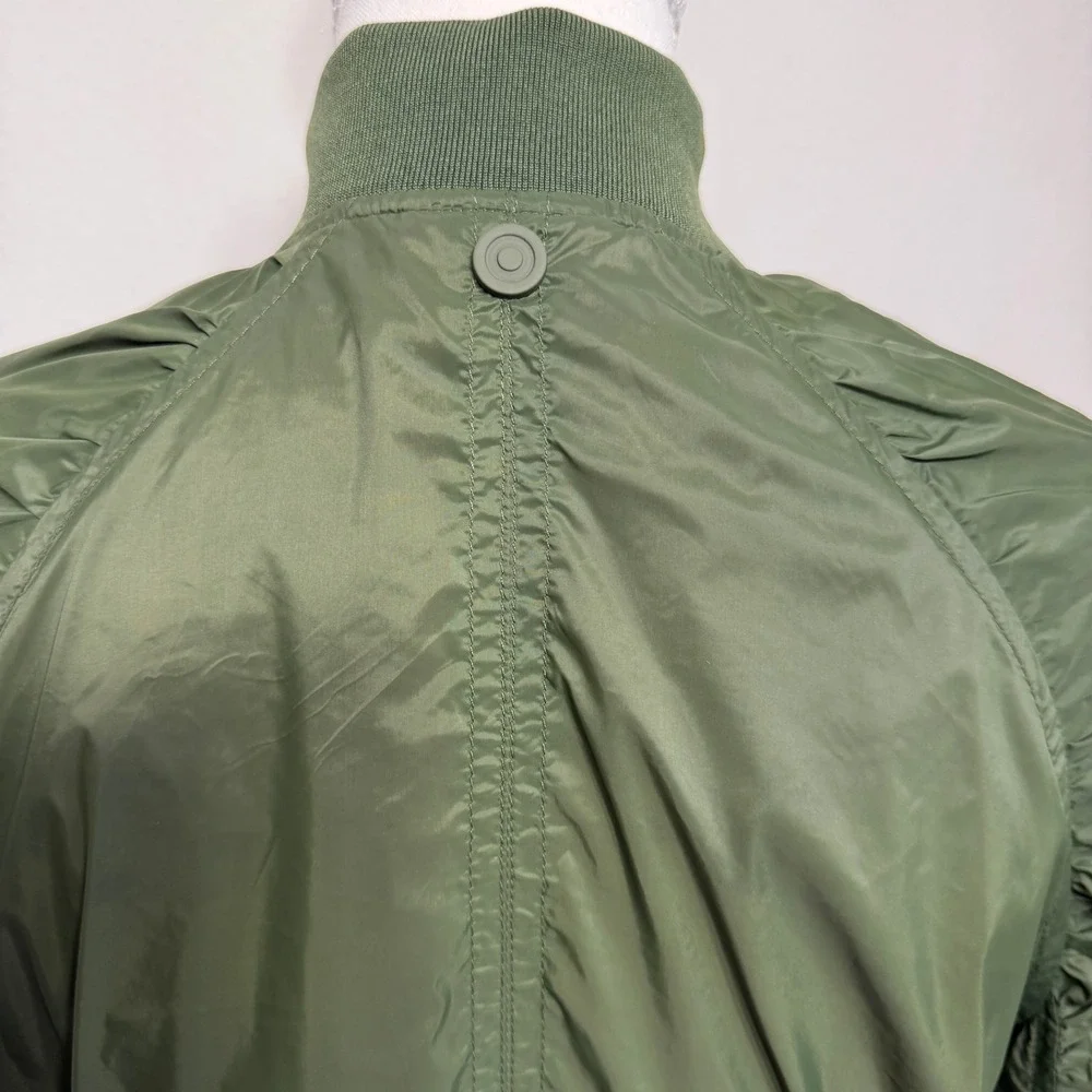 Hunter for Target Olive Green Ruched Sleeve Bomber Jacket Orange Zip Small